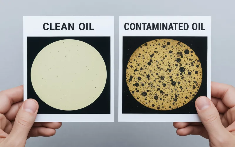  Image of clean oil sample vs contaminated oil.