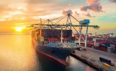 a large ship in a port