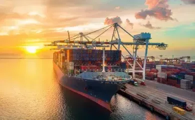 a large ship in a port