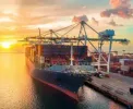 a large ship in a port